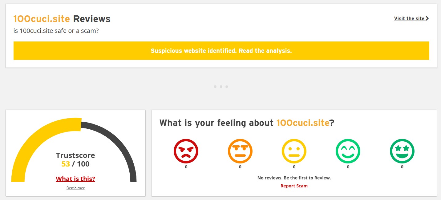 Scamadviser score for 100Cuci