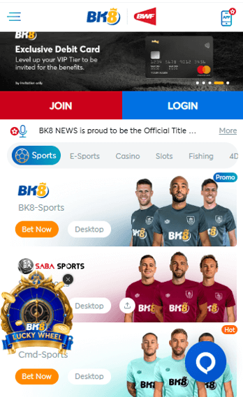 BK8 Online Casino Homepage