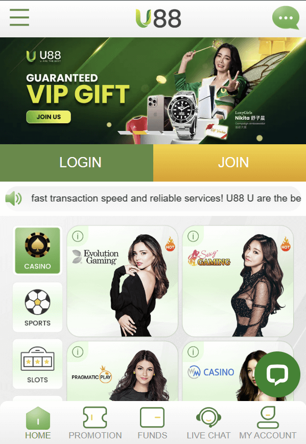 U88 Mobile Casino Website