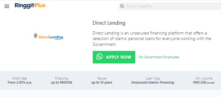 Direct lending from ringgit plus