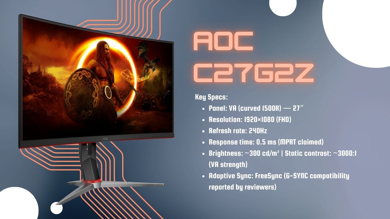 AOC C27G2Z 27-inch curved VA 240Hz monitor tested for Counter-Strike 2