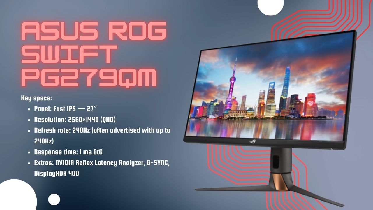 Pro-level 1440p 240Hz gaming monitor ASUS ROG Swift PG279QM ideal for CS2 and esports