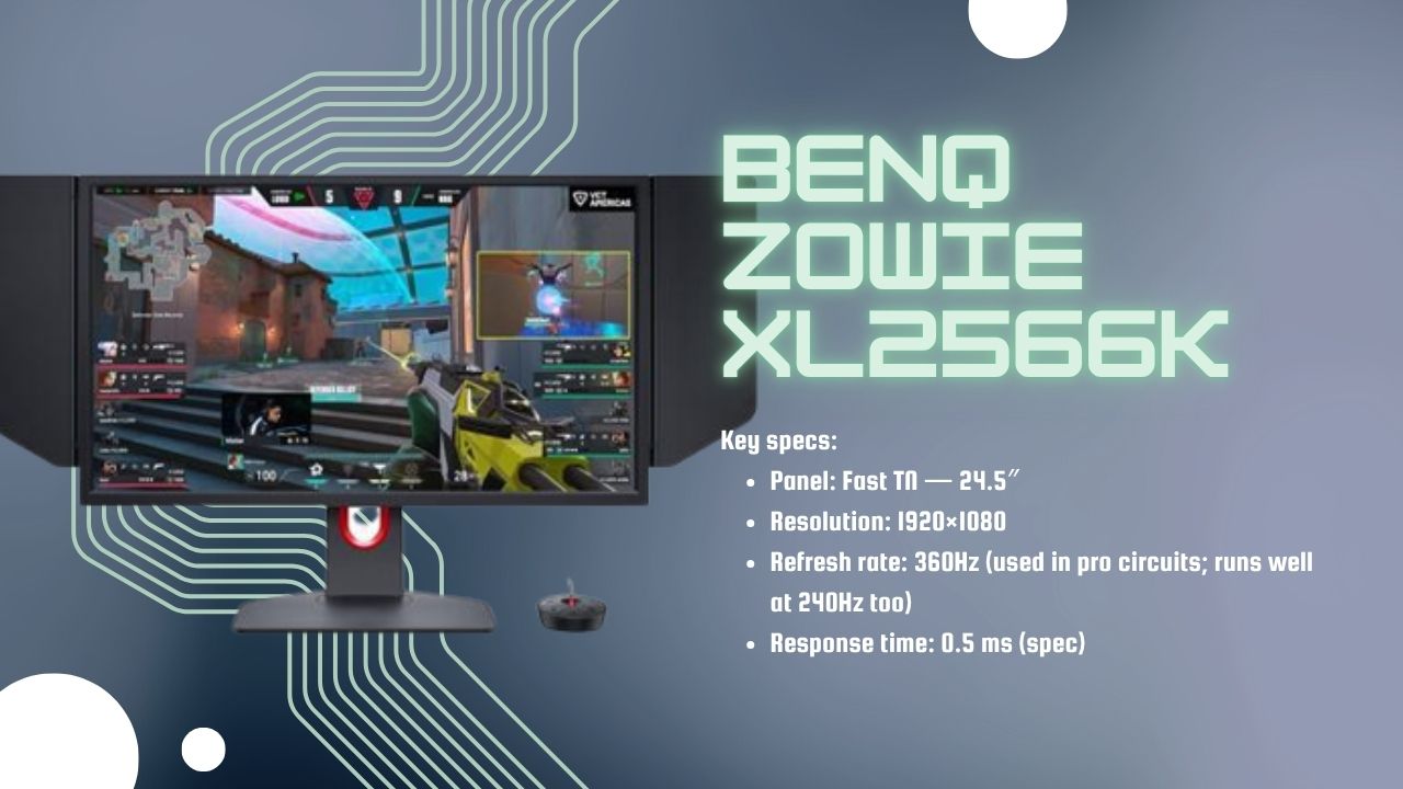 Best 1080p 360Hz gaming monitor BenQ Zowie XL2566K for competitive FPS in 2025