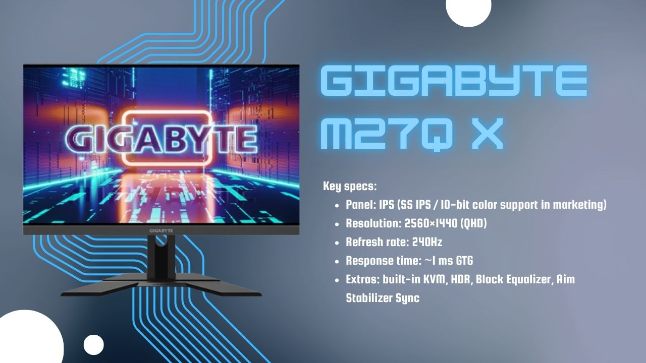 Balanced 1440p 240Hz gaming monitor GIGABYTE M27Q X ideal for CS2 and fast FPS games