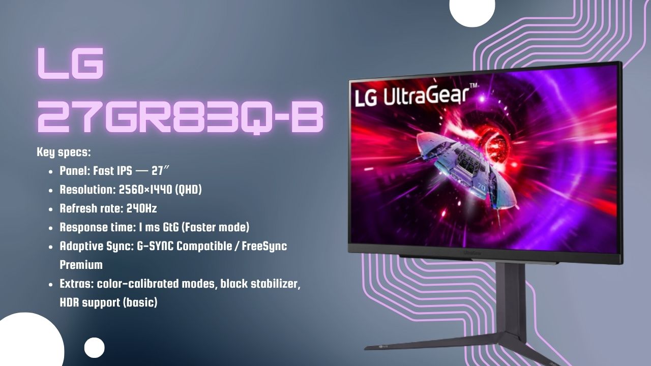 Best 1440p 240Hz gaming monitor LG 27GR83Q-B for competitive FPS in 2025