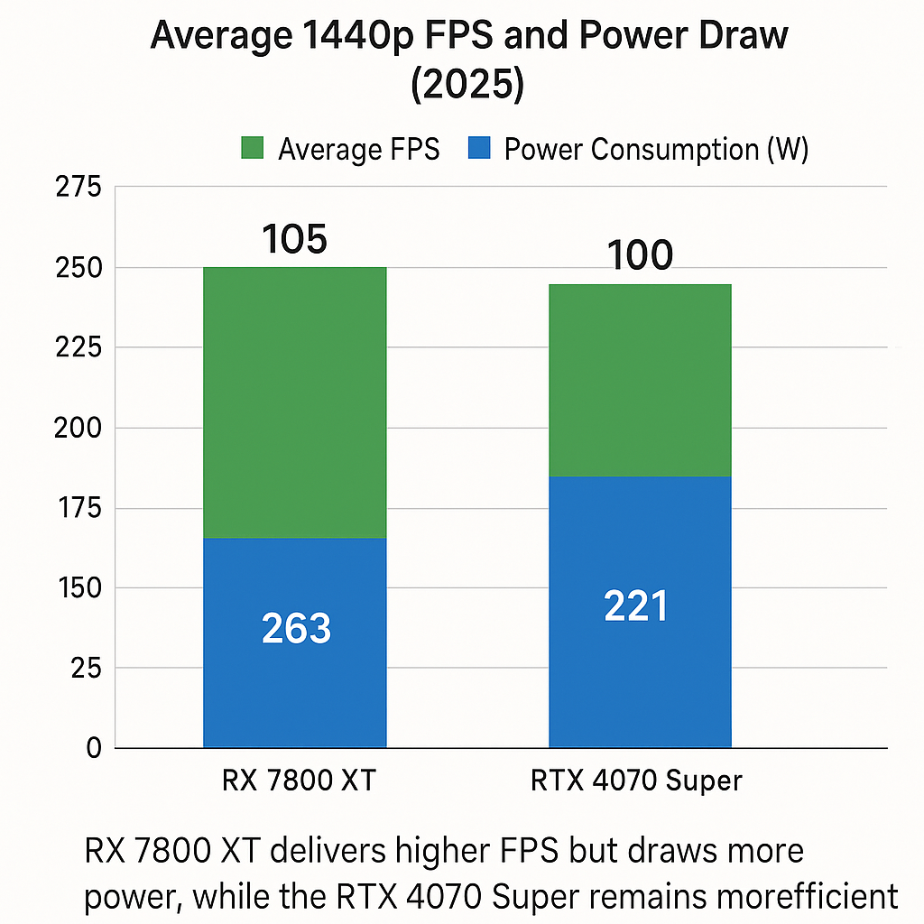 RX 7800 XT vs RTX 4070 Super performance per watt comparison chart (2025)