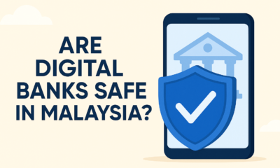 Illustration showing secure digital banking in Malaysia with AI fraud detection, encryption, and PIDM protection in 2025.