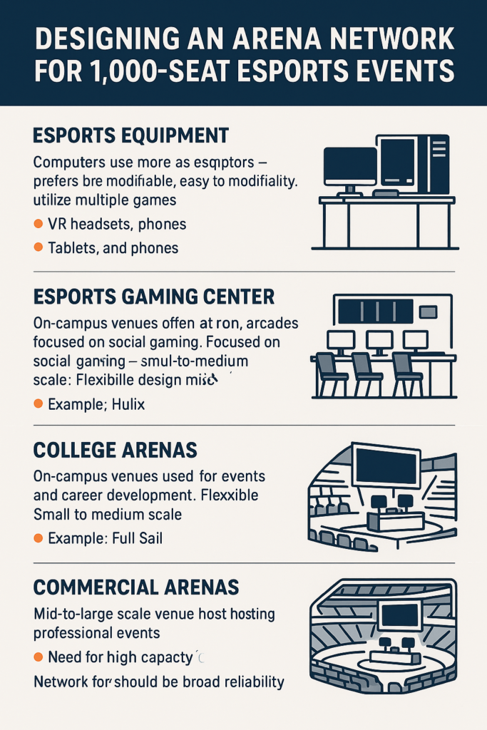 Different esports venue types from game centers to arenas